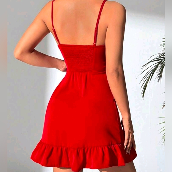 Red Mini Dress with Ruffle Hem 💋 - Picture 3 of 5